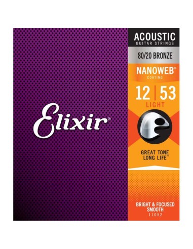 Elixir Light Acoustic 12-53 80/20 Bronze Nanoweb Muta Corde Chitarra Acustica